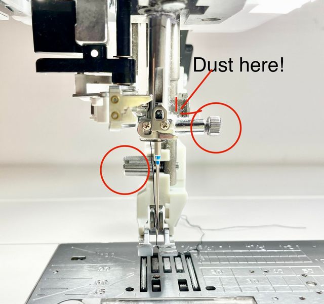 dust your sewing machine to get rid of fibres